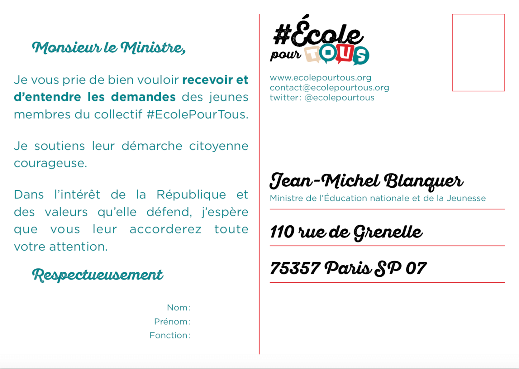 Carte postale Ecole Pour tous Carte postale Ecole Pour tous